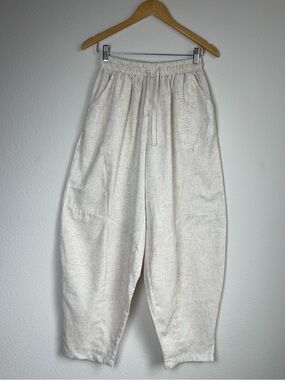 NWT Oatmeal Linen Blend Harem Pants Lagenlook Cottagecore Barrel Leg Boho Sz S